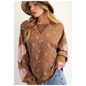 Easel Brown Floral Sweatshirt with Pink Accents